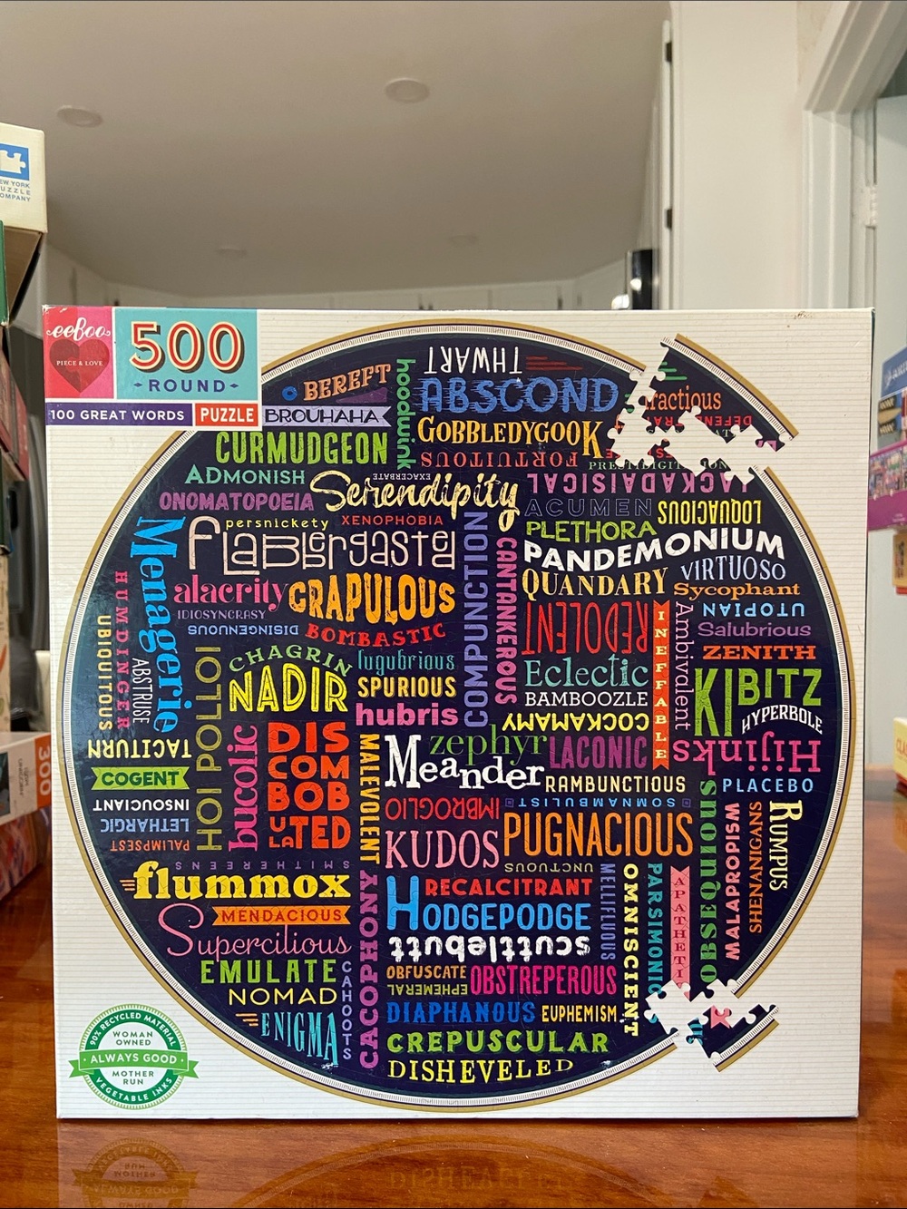 Eeboo 100 Great Words - 500 Piece Round Puzzle